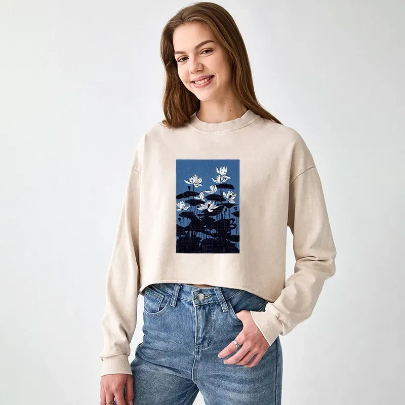 japanese art crop sweatshirt for women
