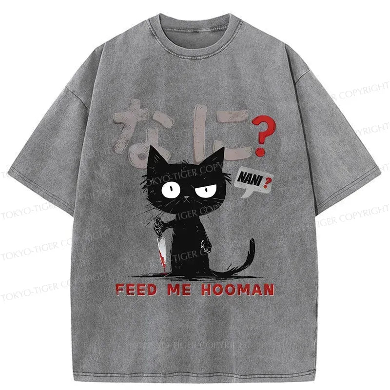 washed unisex cat t-shirt for daily wear