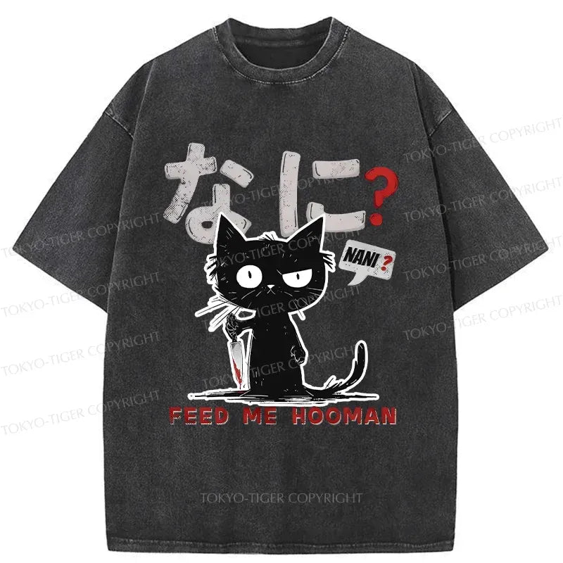 Kyoto-Lion Cruel And Cute Cat Washed T-Shirt