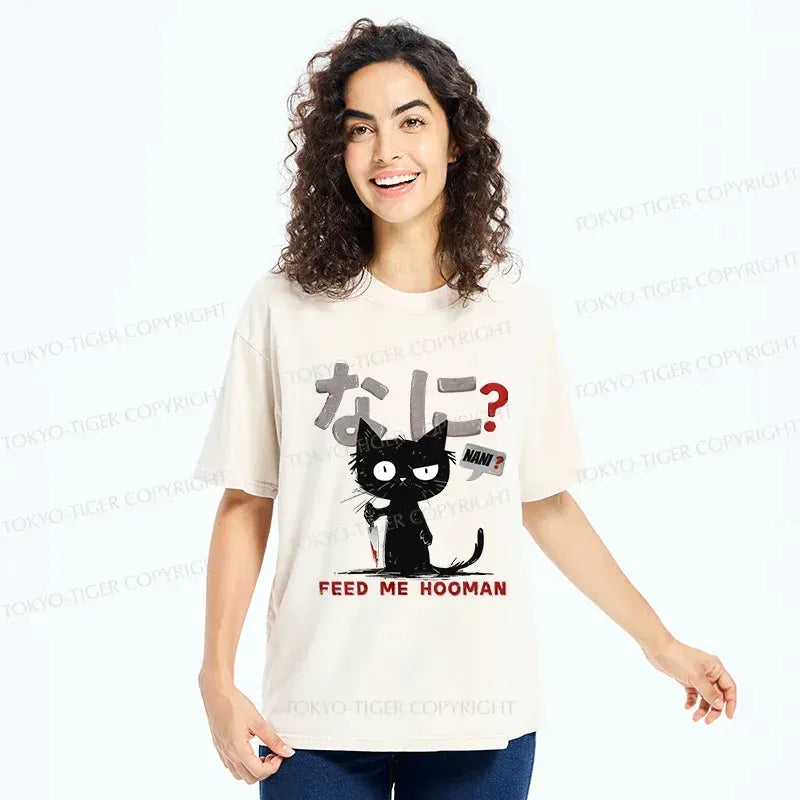 washed unisex cat t-shirt for daily wear