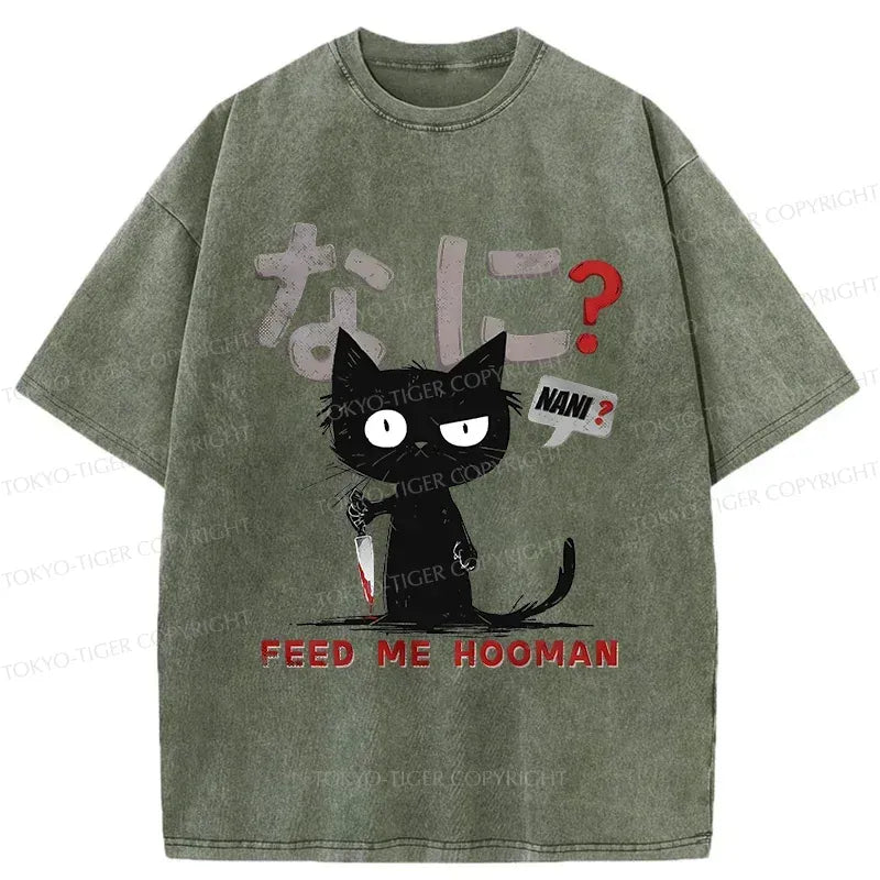 Kyoto-Lion Cruel And Cute Cat Washed T-Shirt