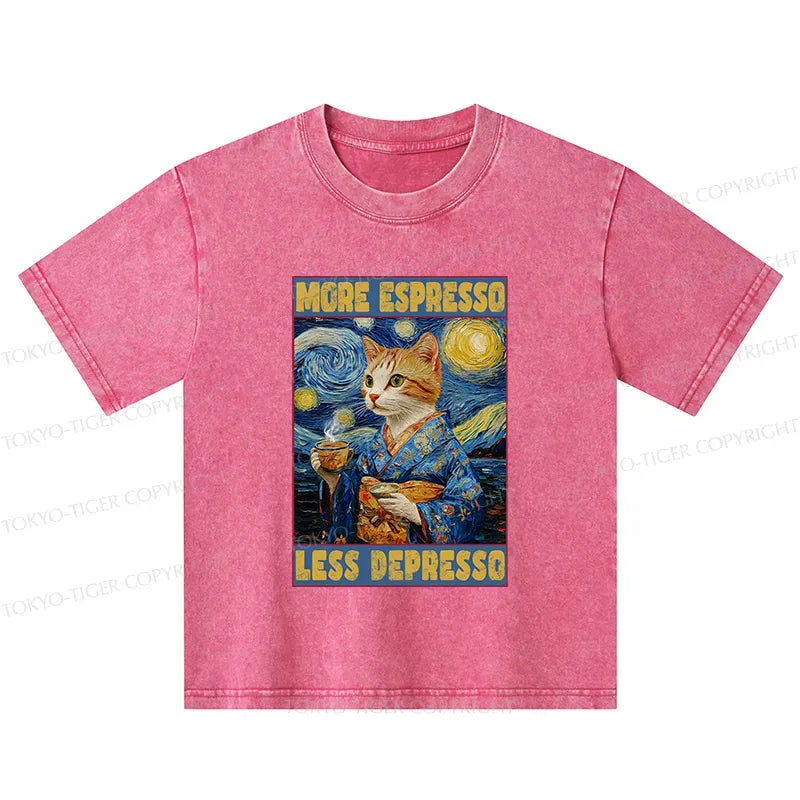 Kyoto-Lion Funny More Espresso Less Depresso Kids Washed T-Shirt