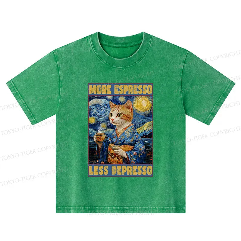 Kyoto-Lion Funny More Espresso Less Depresso Kids Washed T-Shirt