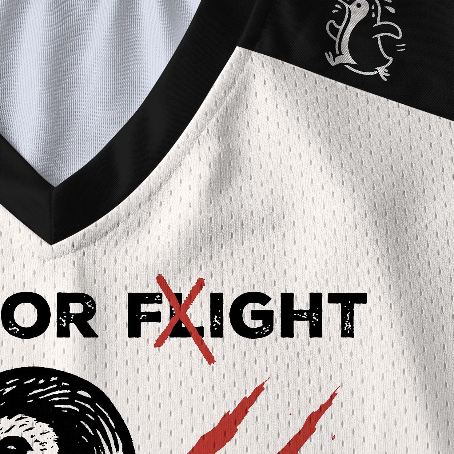 Kyoto-Lion Woodblock Penguin:Fight Or Flight Paneled Long Sleeve Jersey