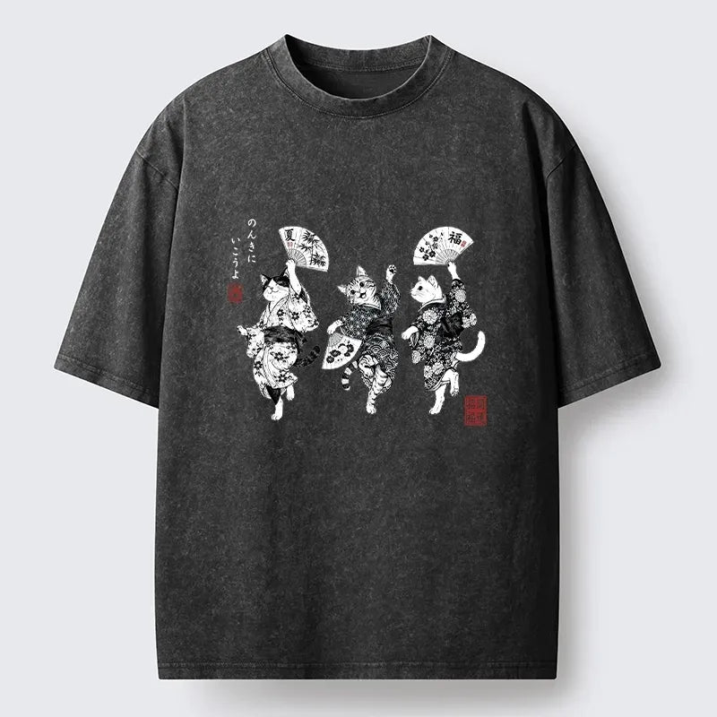 Three Kimono Cats Dancing T-Shirt