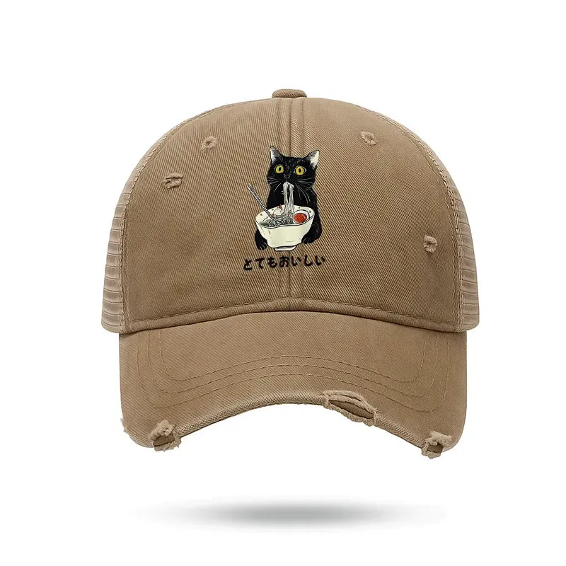 Kyoto-Lion Cats Eat Ramen Noodles Trucker Cap