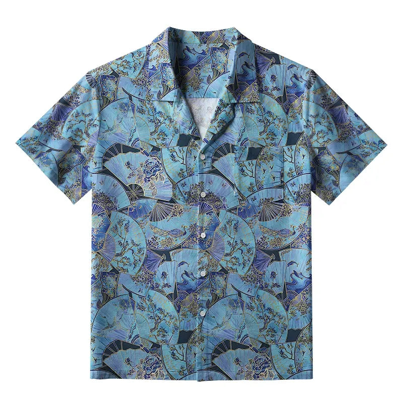 Kyoto-Lion Traditional Japanese Fans Aloha Hawaiian Shirt