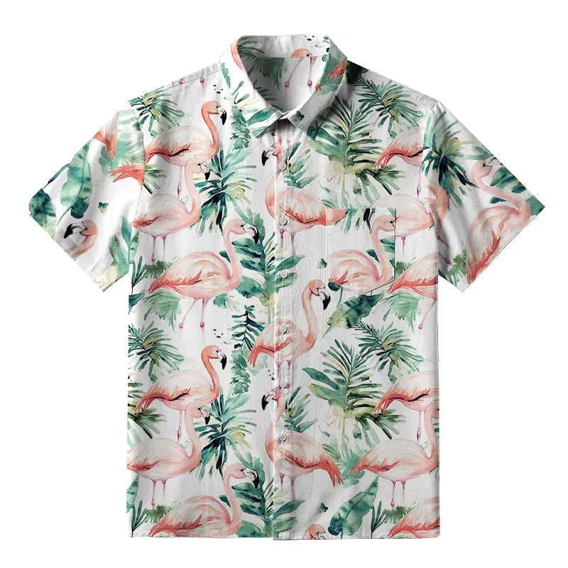 Japanese Flamingo Button-up Shirt for Summer