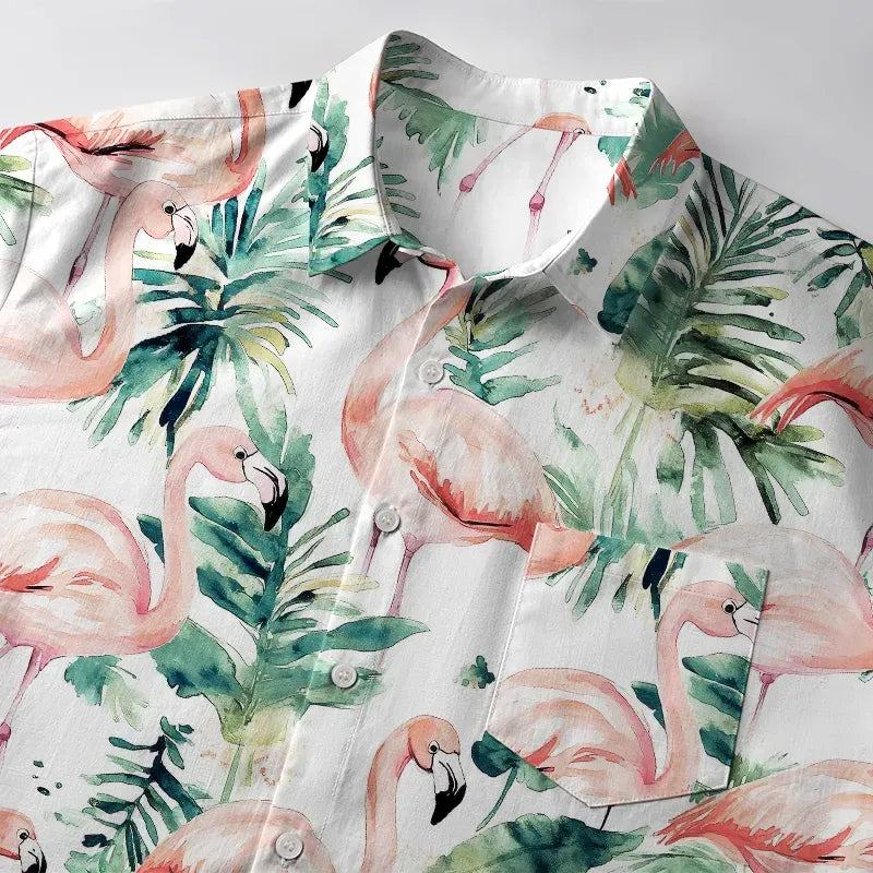 Kyoto-Lion Passionate Flamingo Button-up Shirt