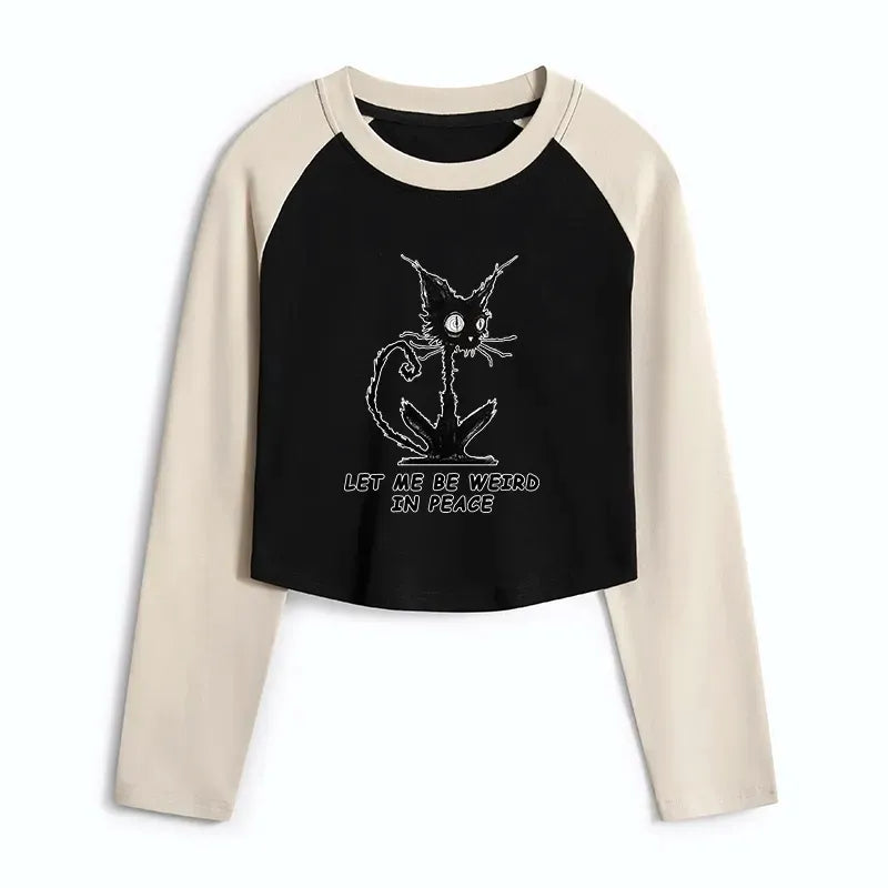 Strange cat ukiyo-e women's raglan top trendy
