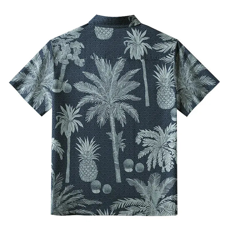 Kyoto-Lion Tropical Pineapple And Palm Button-up Shirt