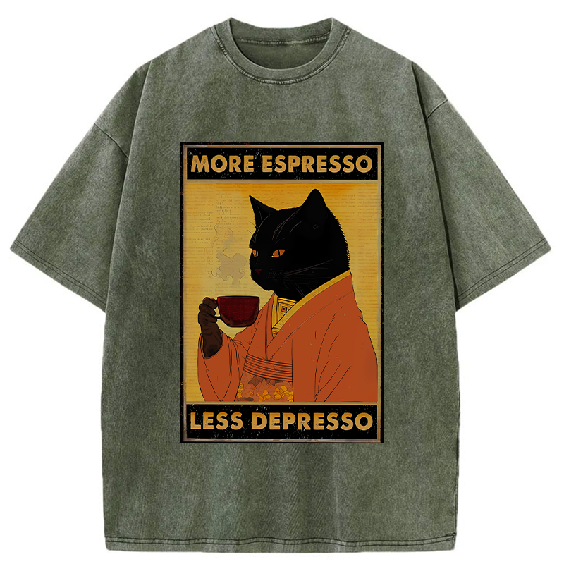Kyoto-Lion Increase Espresso Decrease Distress Washed T-Shirt