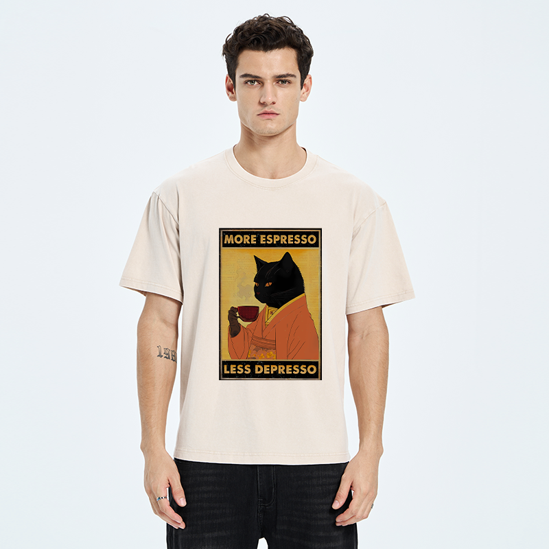 Kyoto-Lion Increase Espresso Decrease Distress Washed T-Shirt