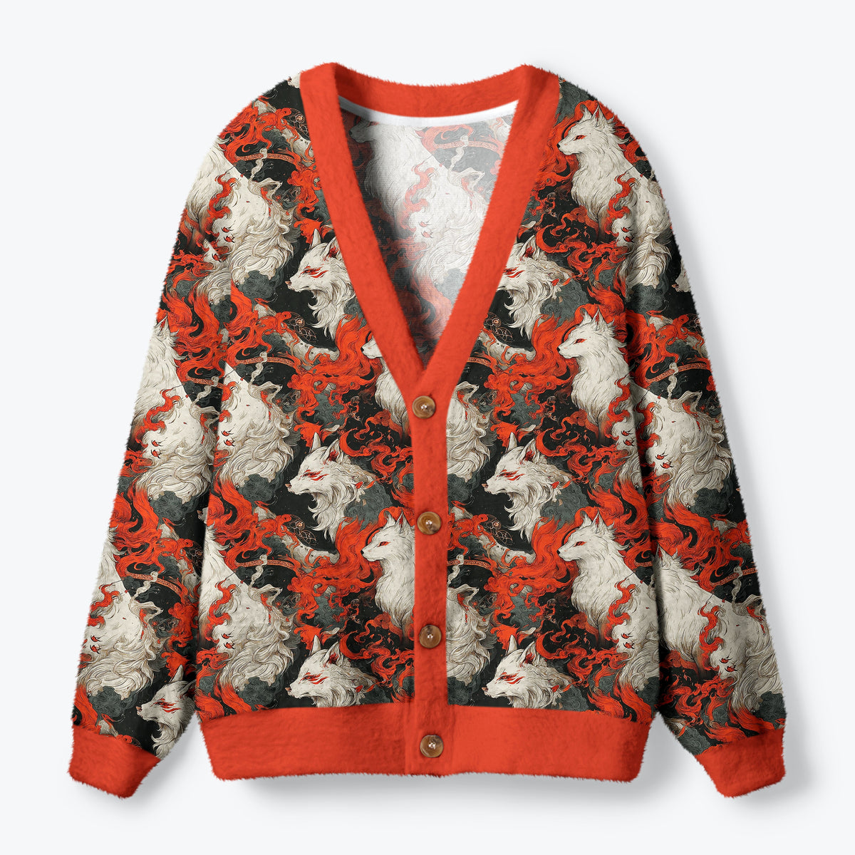 Kyoto-Lion Whispers Of The Fiery Fox Ugly Cardigan Sweater