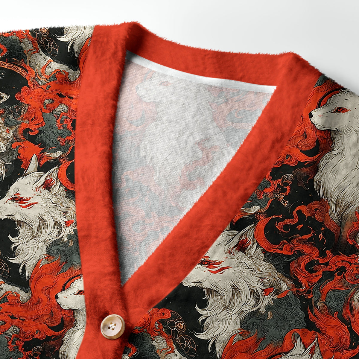 Kyoto-Lion Whispers Of The Fiery Fox Ugly Cardigan Sweater
