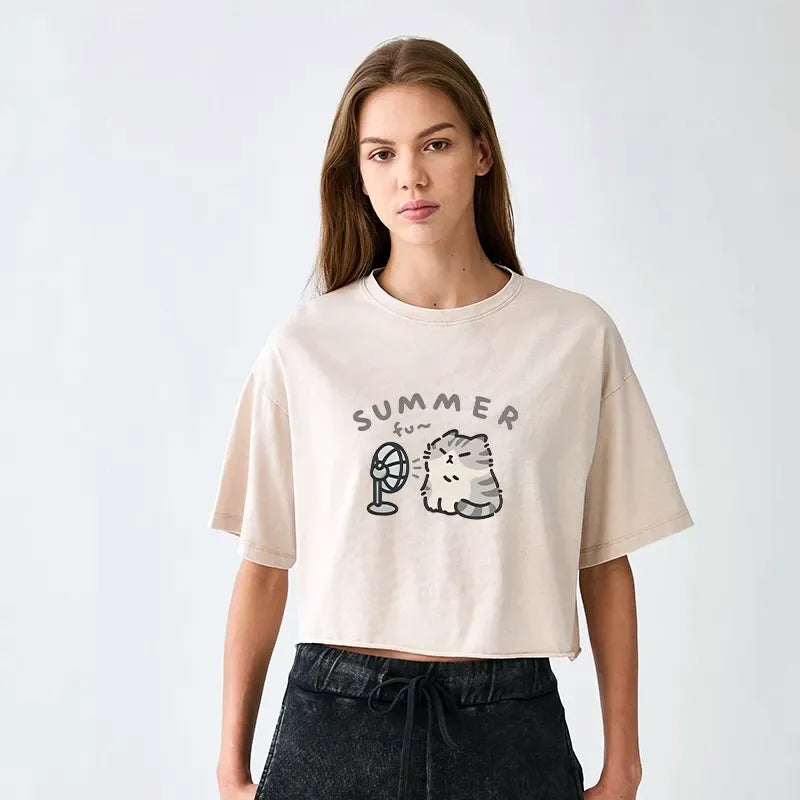 Washed Crop Tee for Women Vacation