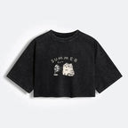 Washed Crop Tee for Women Vacation
