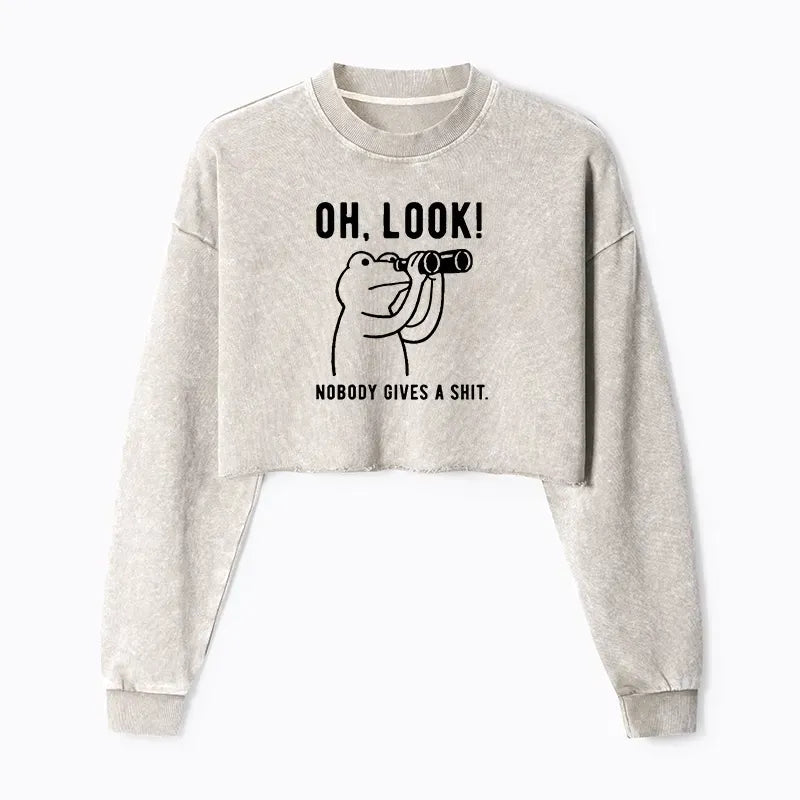 Kyoto-Lion Frog of Indifference Washed Crop Sweatshirt