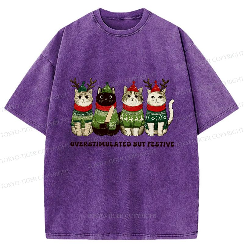 Washed Unisex Cat Shirt for Christmas