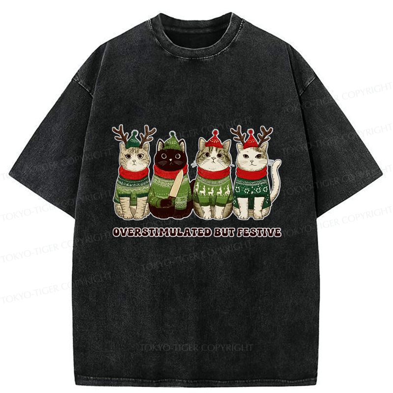 Best Seller Overstimulated Cat Christmas T-Shirt
