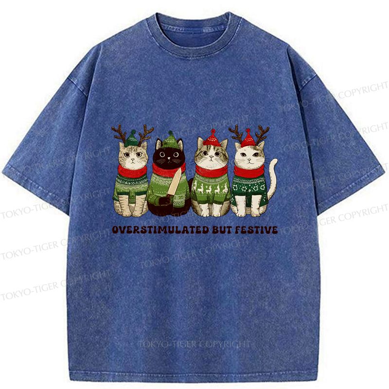 Washed Unisex Cat Shirt for Christmas