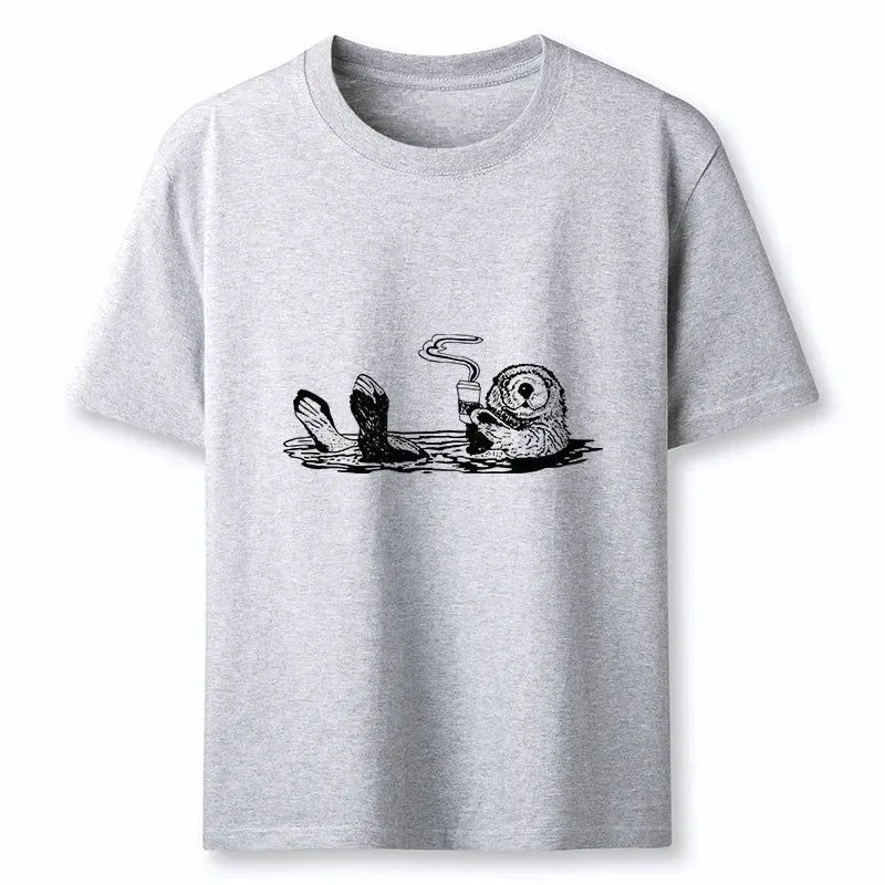Kyoto-Lion Otter Drinking Coffee T-Shirt