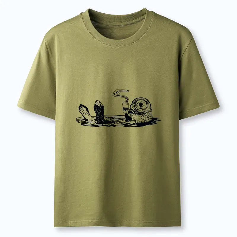 Kyoto-Lion Otter Drinking Coffee T-Shirt