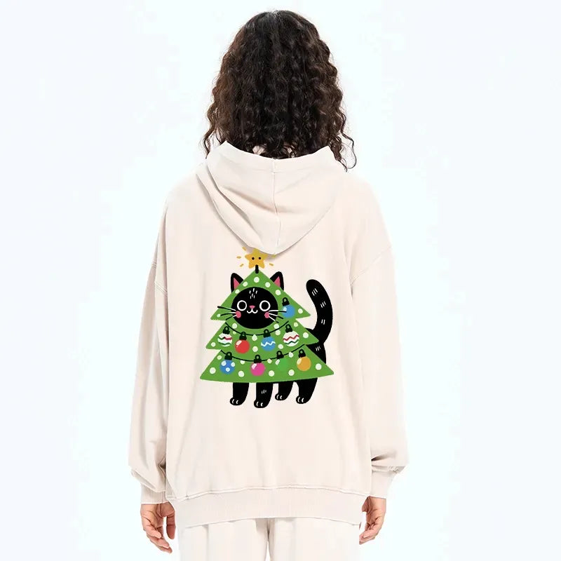 Kyoto-Lion Christmas Tree Cat Washed Zip Hoodie