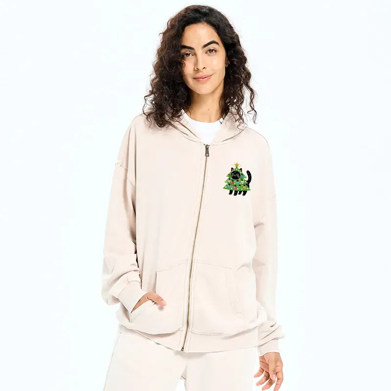 japanese christmas cat zip hoodie