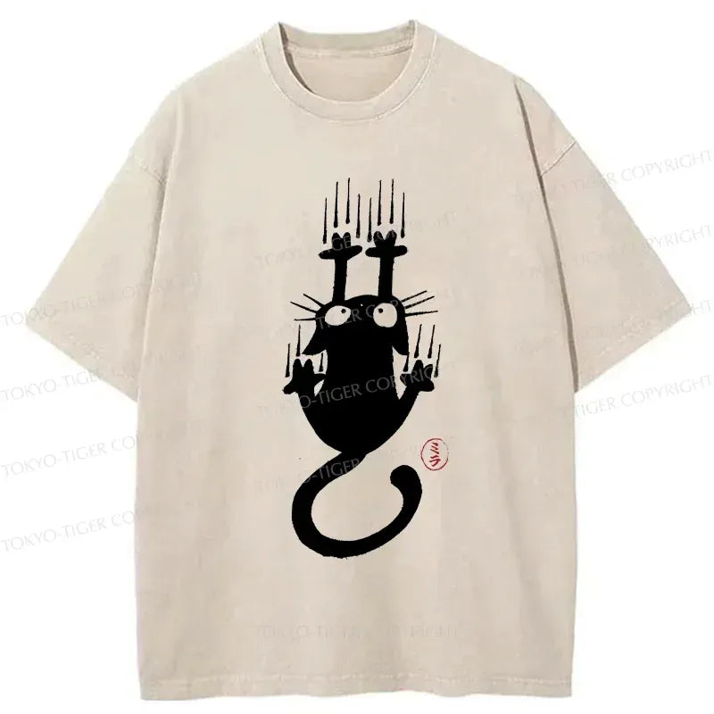 Washed Black Cat Ukiyo-e Tee for Gift