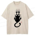 Washed Black Cat Ukiyo-e Tee for Gift