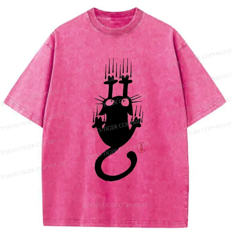 Kyoto-Lion Climbing Black Cat Washed T-Shirt