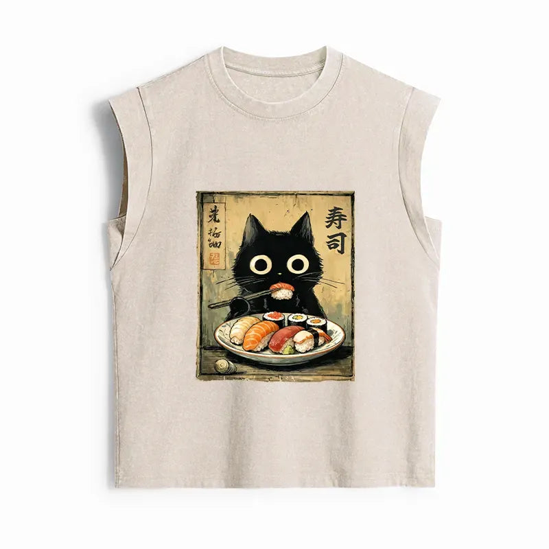 vintage japanese sushi cat tank top