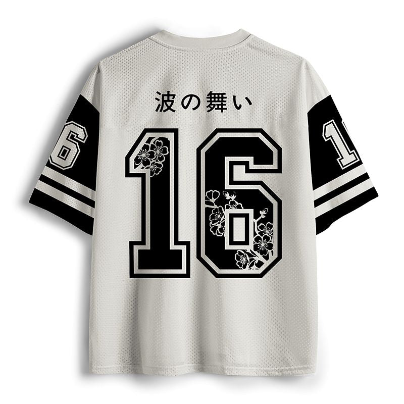 Japanese Sakura Wave Mesh Jersey for Summer