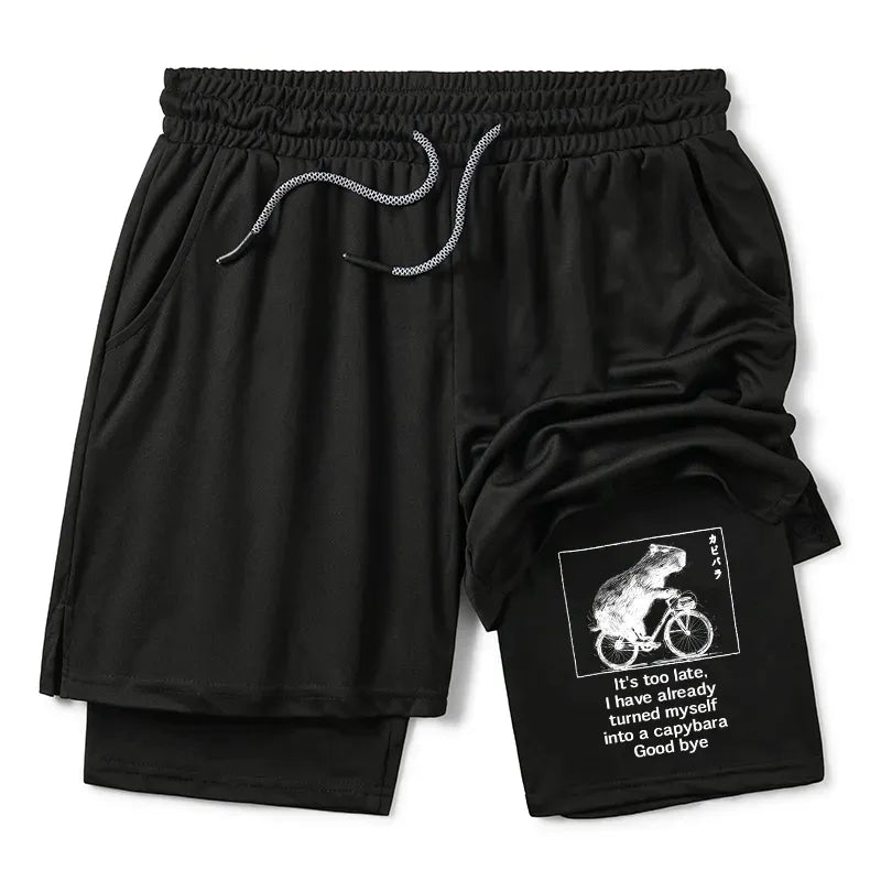 Kyoto-Lion Funny Capybara Riding A Bicycle Training Shorts