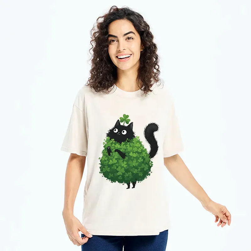 Kyoto-Lion St. Patrick's Day Decorated Cat Washed T-Shirt