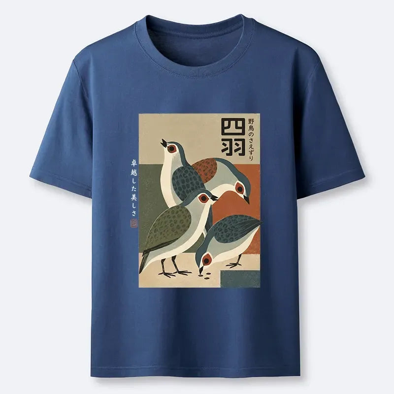 Kyoto-Lion Four Birds In Vintage Japanese Style Classic T-Shirt