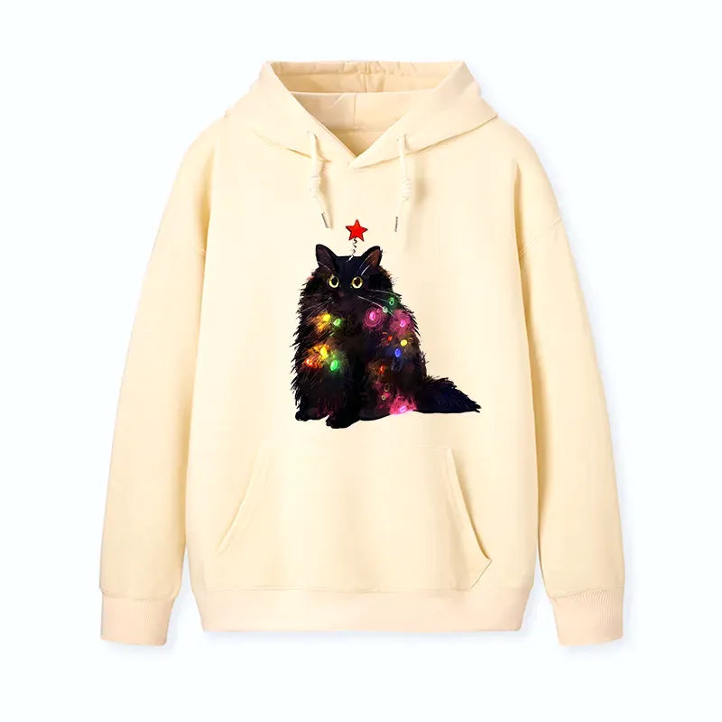 Cat Hoodie with Christmas Lights for Streetwear