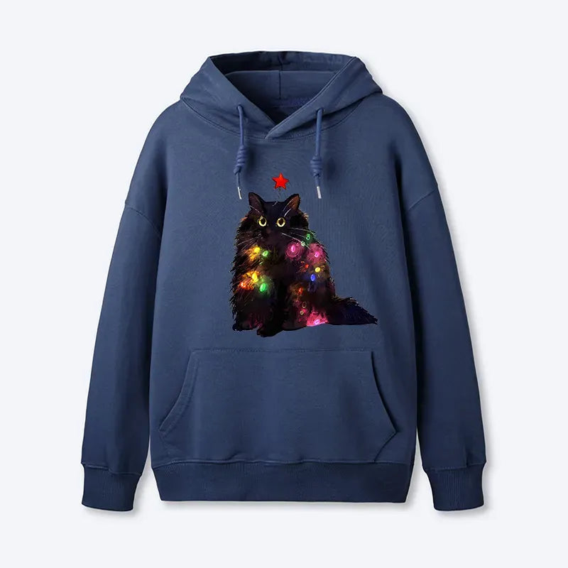 Cat Hoodie with Christmas Lights for Streetwear