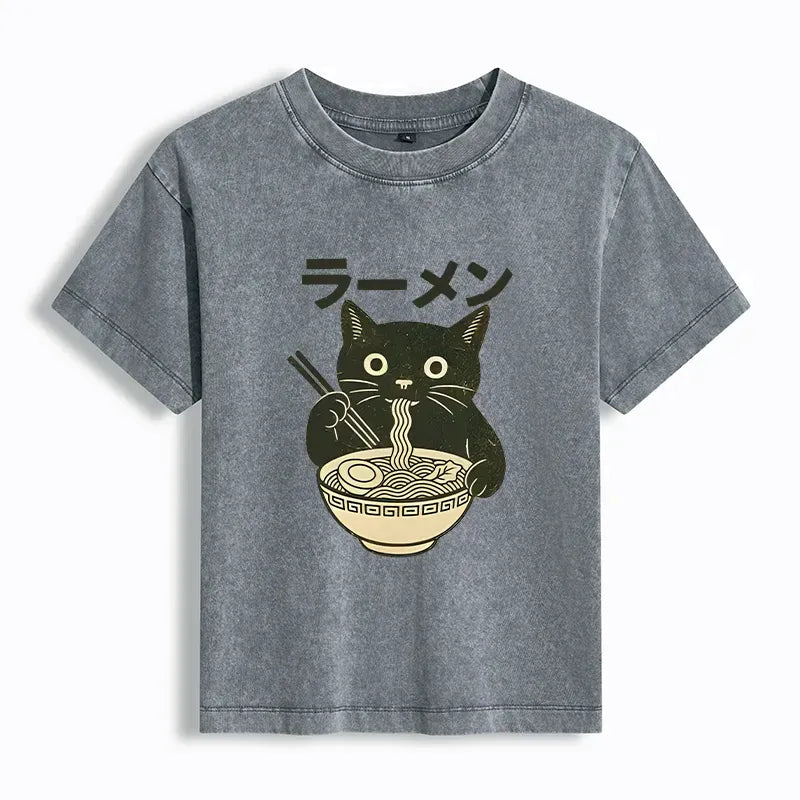 Cute Cat Eating Ramen Casual Tee