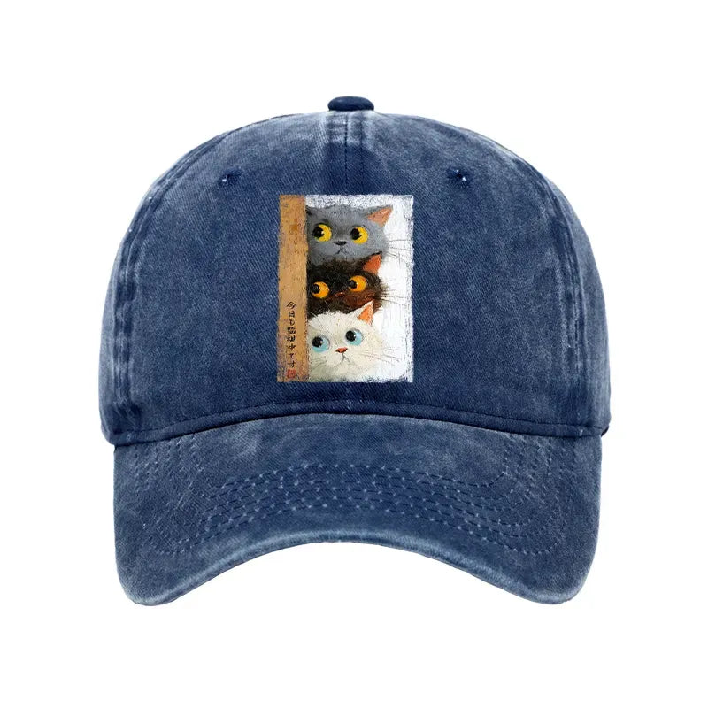 Kyoto-Lion Three Cute Cats Watch You Washed Cap