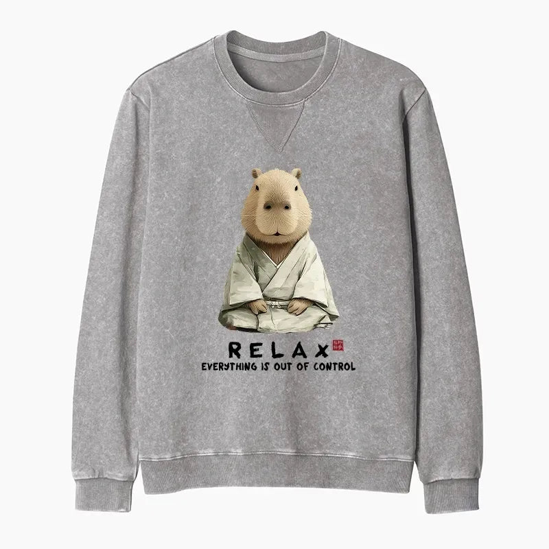 Kyoto-Lion Zen Capybara£ºRelax, it's all chaos Washed Terry Sweatshirt