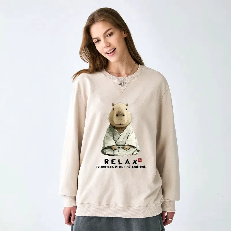 Kyoto-Lion Zen Capybara£ºRelax, it's all chaos Washed Terry Sweatshirt