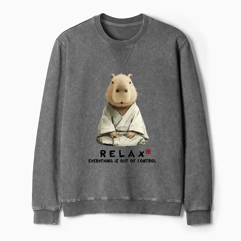 Relax Chaos Washed Capybara Sweatshirt for Daily Wear