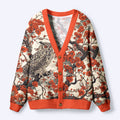 Kyoto-Lion Owl And Plum Blossom Ugly Cardigan Sweater