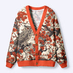 Kyoto-Lion Owl And Plum Blossom Ugly Cardigan Sweater