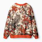 Kyoto-Lion Owl And Plum Blossom Ugly Cardigan Sweater