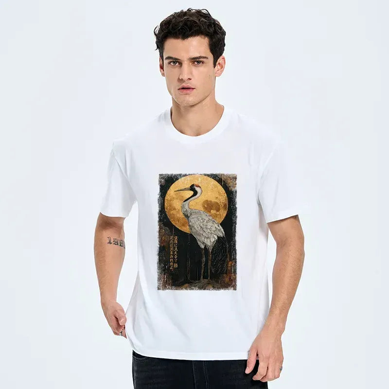 Classic Japanese Crane T-Shirt for Daily Wear