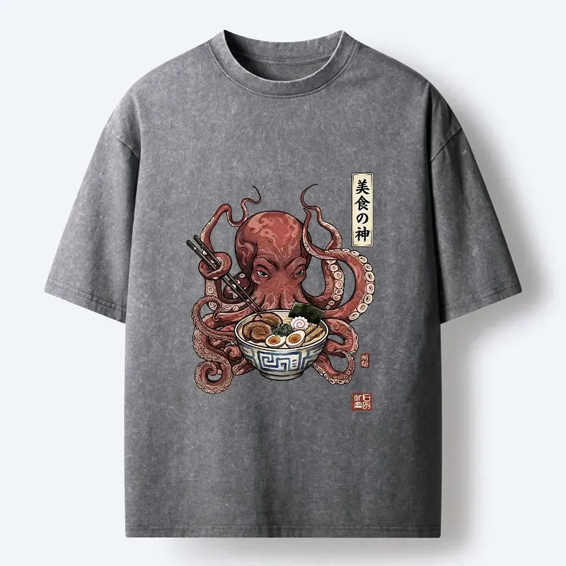 Kyoto-Lion Octopus Ramen Food Meme Washed T-Shirt