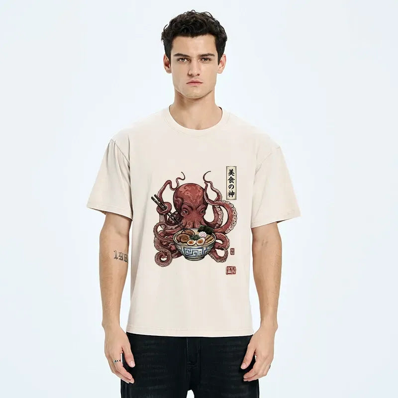 Kyoto-Lion Octopus Ramen Food Meme Washed T-Shirt